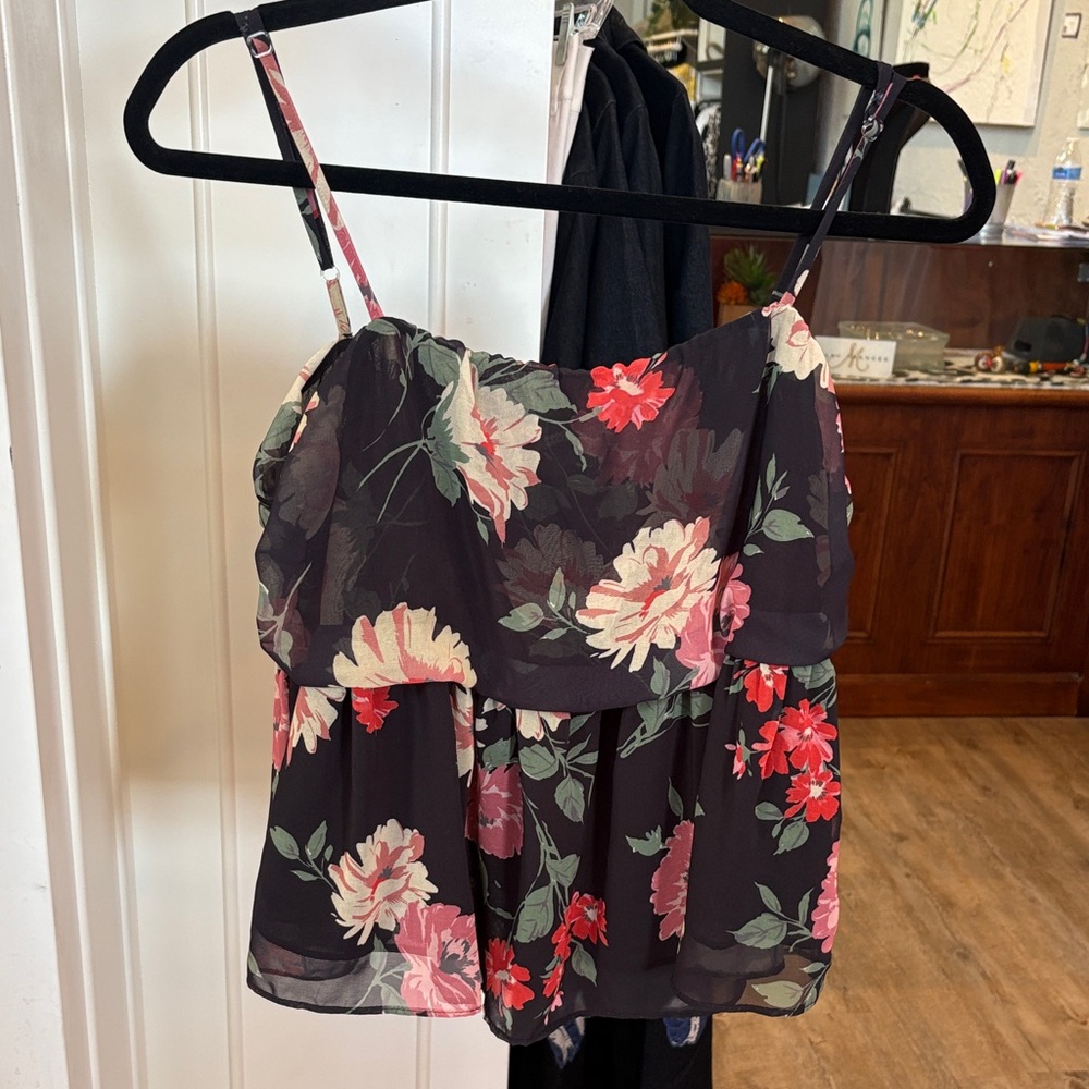 Floral Camisole Top with Pink and Red Accents